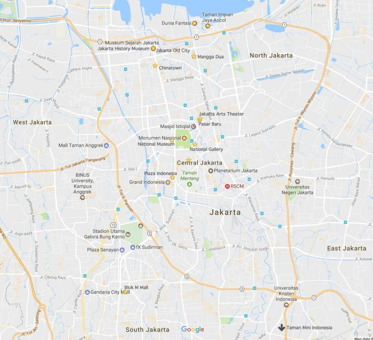 mappa di Jakarta e centri commerciali
